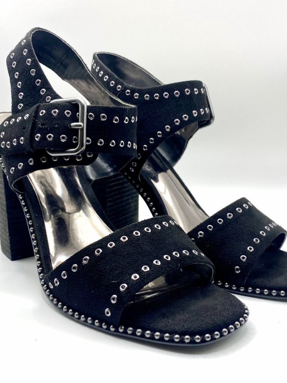 Carlos Santana Black Suede, Studded Block Heels 7.5